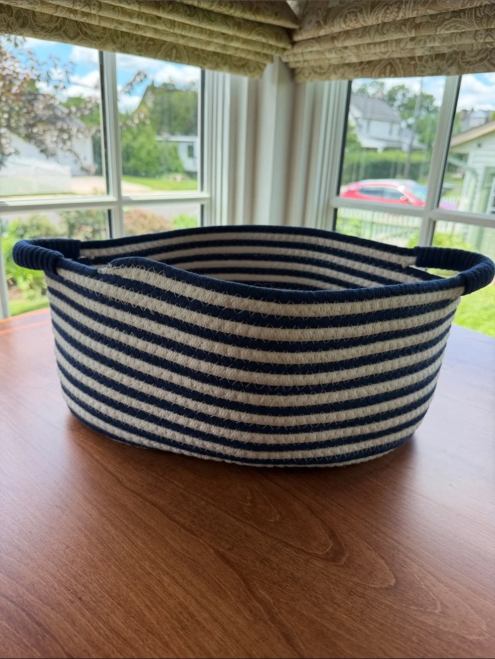Striped Rope Storage Basket - Navy and White